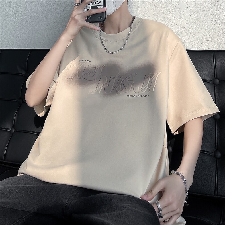 7XL-M美式纯钢印短袖T恤男2023夏季新款ins潮牌宽松加大码体恤，男装T恤，钱塘717(原712)