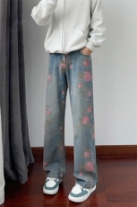 B221美式ins高街小众桃花宽松直筒牛仔裤LK24385-特P52控88，男装牛仔裤，电商B221