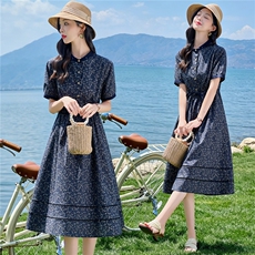 6801时尚气质印花抽绳连衣裙，女装连衣裙，倪叶myz