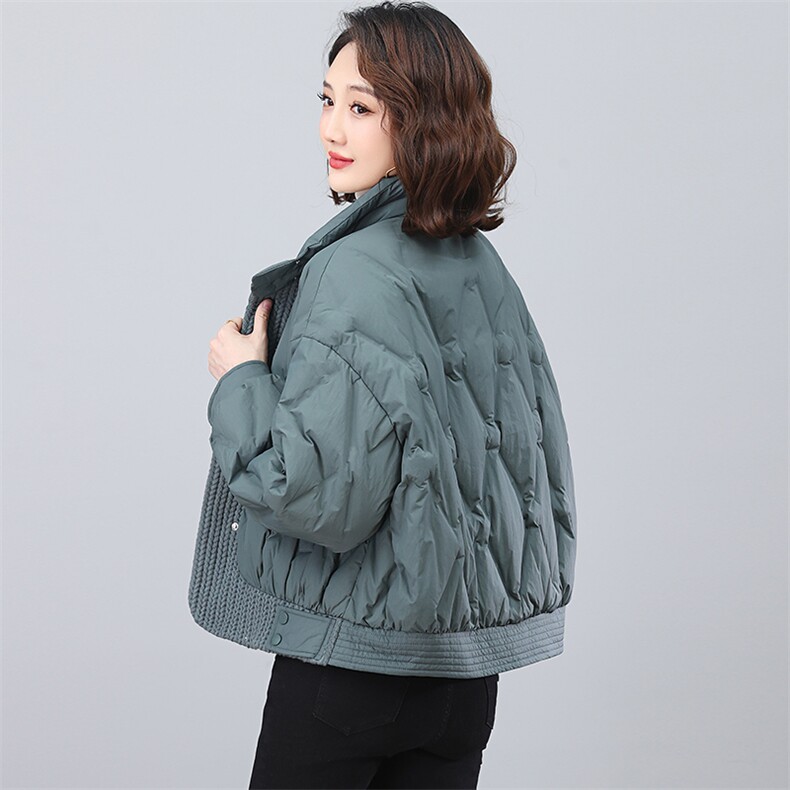 全年备货~2023冬季新款羽绒服毛线拼接短款白鸭绒外套,女装羽绒服,忆绮罗