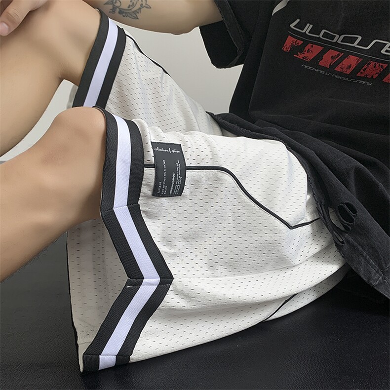 特批P28无差价夏季美式网眼透气篮球裤条纹开叉五分短裤男DK1881图片