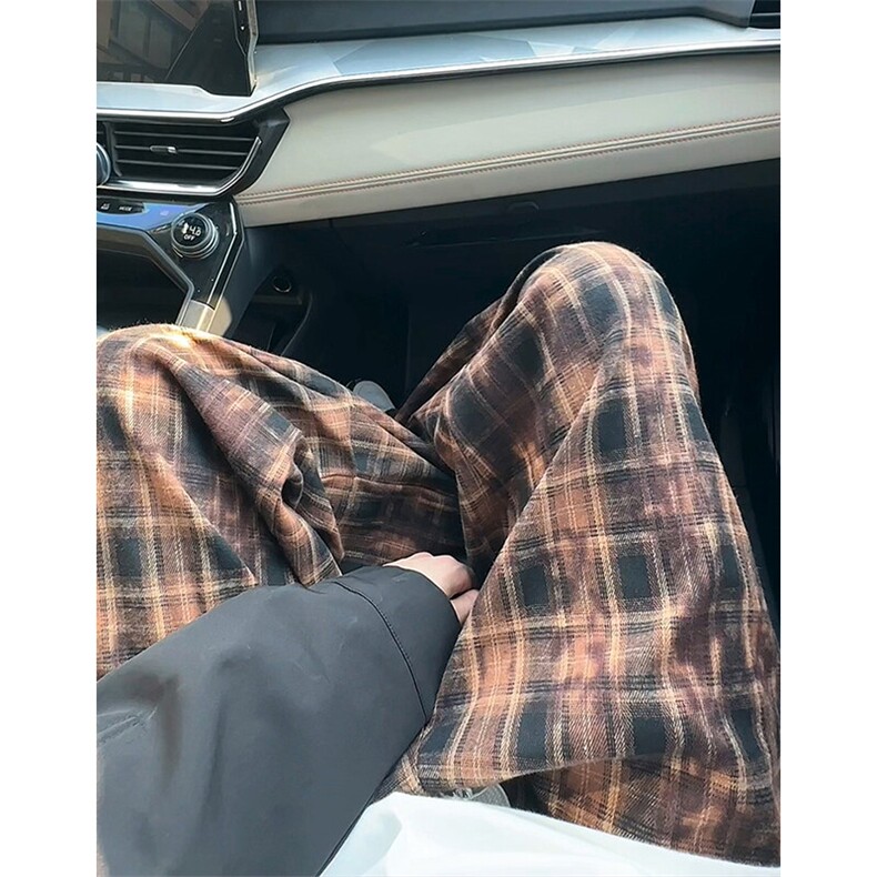 宽松休闲男女同款时尚格子裤韩系复古风潮牌格子撞色长裤K640TP38图片