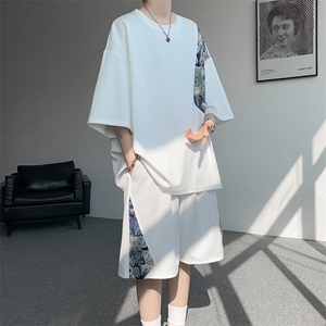 TZ792-特批50  控98 夏季冰丝潮流大码小熊撞色短袖短裤套装男图片
