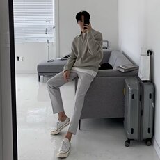 半拉链毛衣男秋冬款日系复古高级感慵懒风翻领针织衫宽松休闲线衣，男装针织衫/毛衣，星座506A
