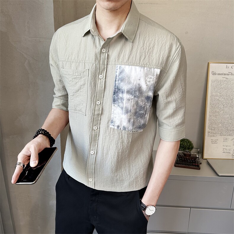 男士中袖衬衫夏季新款时尚百搭休闲衬衣薄款上衣C1702-P68,男装衬衫,电商A237