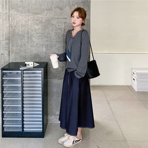 韩系轻熟风套装女2025秋季新款气质慵懒针织开衫高腰半身裙两件套图片