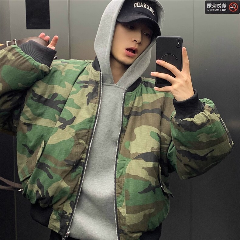 美式高街飞行员两面穿迷彩棉服男女冬季boomber加厚短款棉衣外套,男装棉衣,星座506A