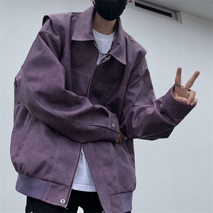 港风高街痞帅男装外套美式短款潮牌工装皮衣夹克DSA157B-J232-P90图片