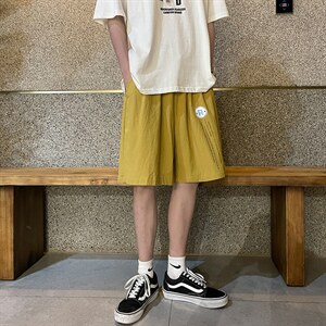 YD33168-P25 港风潮牌亚麻短裤男大码棉麻五分裤男中裤沙滩裤图片
