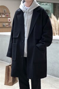 风衣中长款呢子纯色加大码百搭宽松风衣男 A071-F01-P115图片