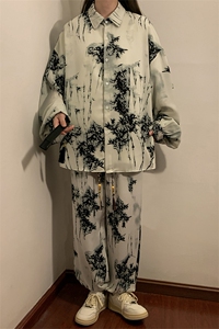 中性风冰丝扎染长袖衬衣CS88796P35控68扎染抽绳裤子88798P45控68图片