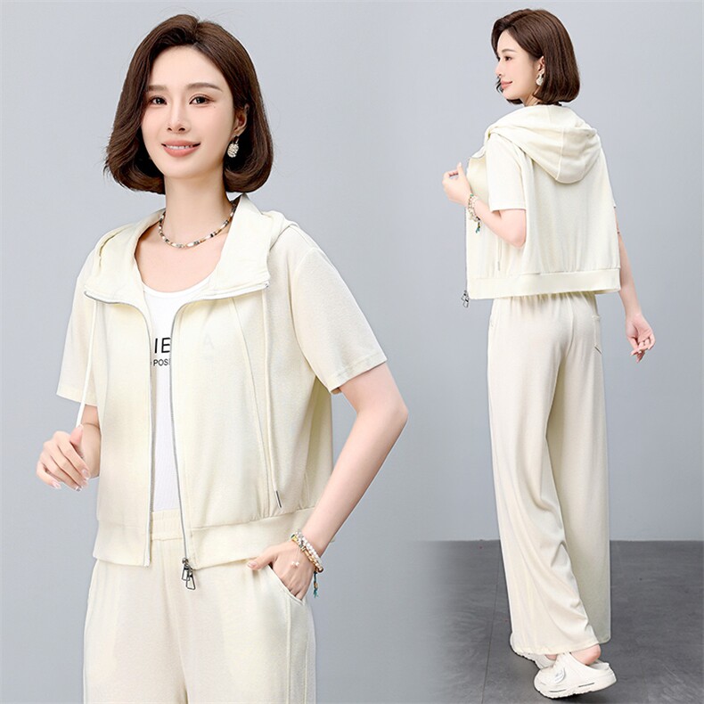时尚休闲运动套装女2025夏季新款中年妈妈洋气减龄连帽卫衣两件套,女装套装/套裙,依恋蒂丝