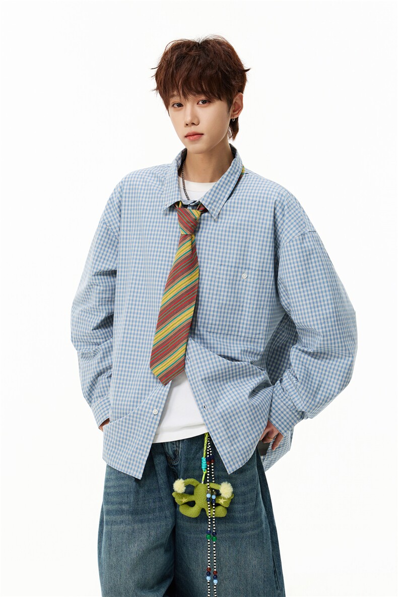 2026春季新款休闲男生日系格子宽松衬衫B315-ST001-特p40控88图片