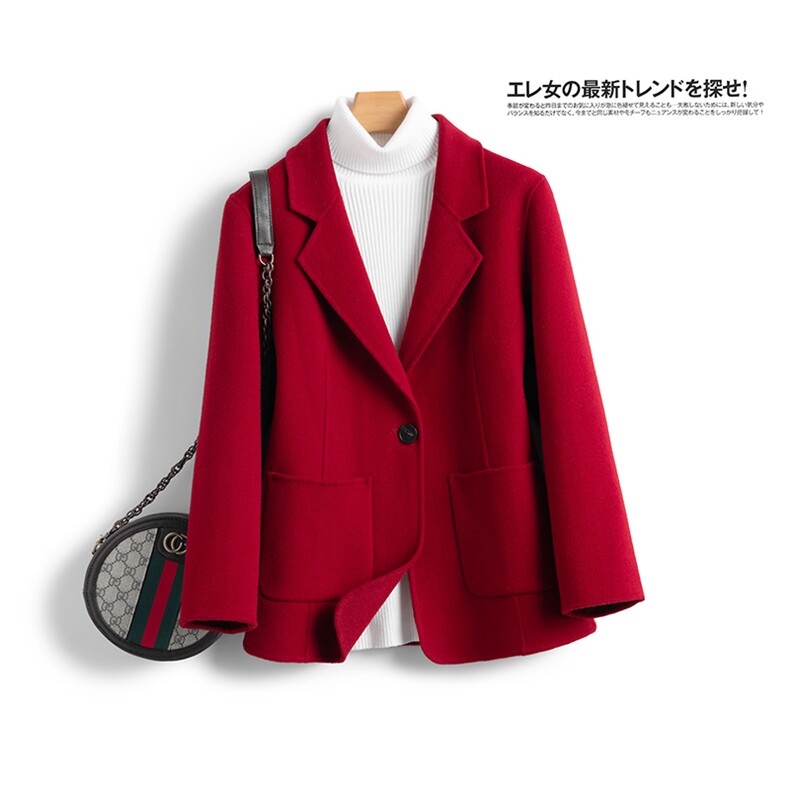 秋冬新款正装绵羊毛双面呢大衣女士羊毛小西装修身常规,女装双面呢大衣,温鑫双面呢