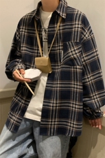 23港风春秋季格子衬衫男长袖外套衬衣港风宽松CS716P45控58，男装衬衫，电商B413-1