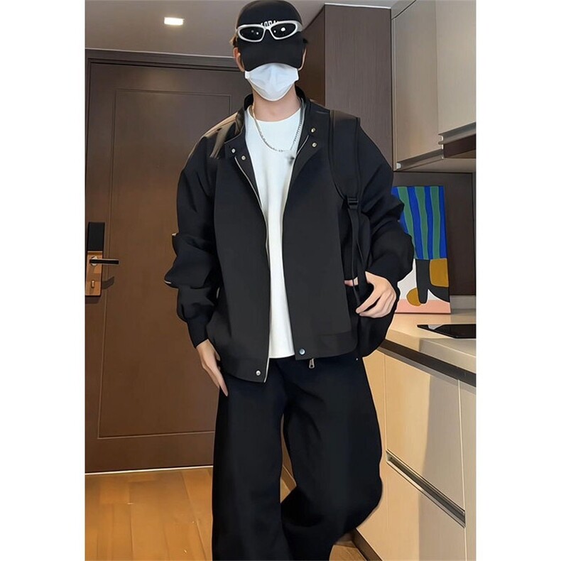 复古立领简约黑色百搭休闲哈灵顿夹克工装风显瘦棉服外套,男装夹克,星座506A