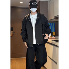 复古立领简约黑色百搭休闲哈灵顿夹克工装风显瘦棉服外套，男装夹克，星座506A