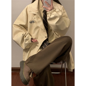 中性风美式复古飞机扣可拆卸胸针PU皮衣夹克男JK77768P105控148图片