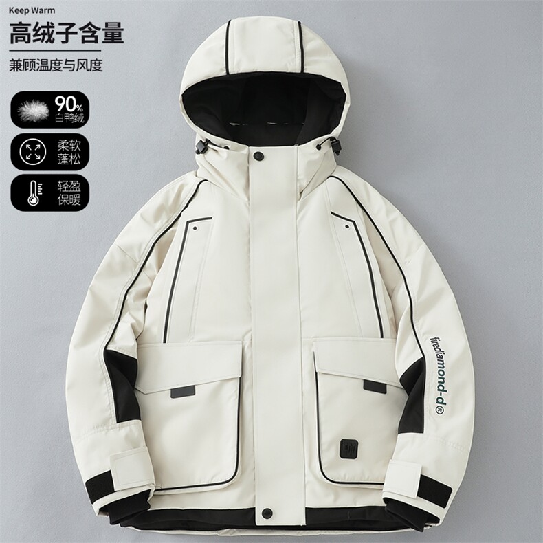 90白鸭绒工装连帽羽绒服男款冬季潮牌设计感休闲宽松拼接外套4023,男装羽绒服,电商A234