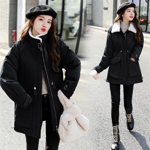 棉衣/棉服2021新款冬仿羊羔毛中长款工装棉服女外套图片