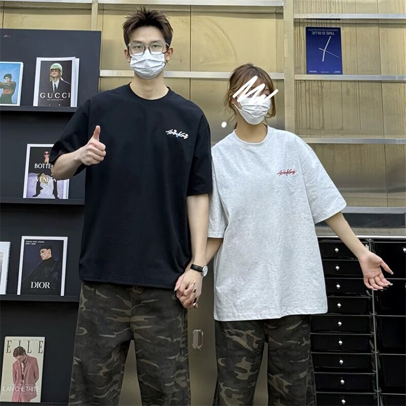 万针全刺绣工艺抖音得物高品质260克重磅纯棉双纱美式高街短袖T恤,男装T恤,电商A486