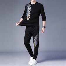秋季新款长袖t恤商务休闲运动套装男2022中青年圆领印花两件套，男装休闲套装，电商B212（原钱塘6029）