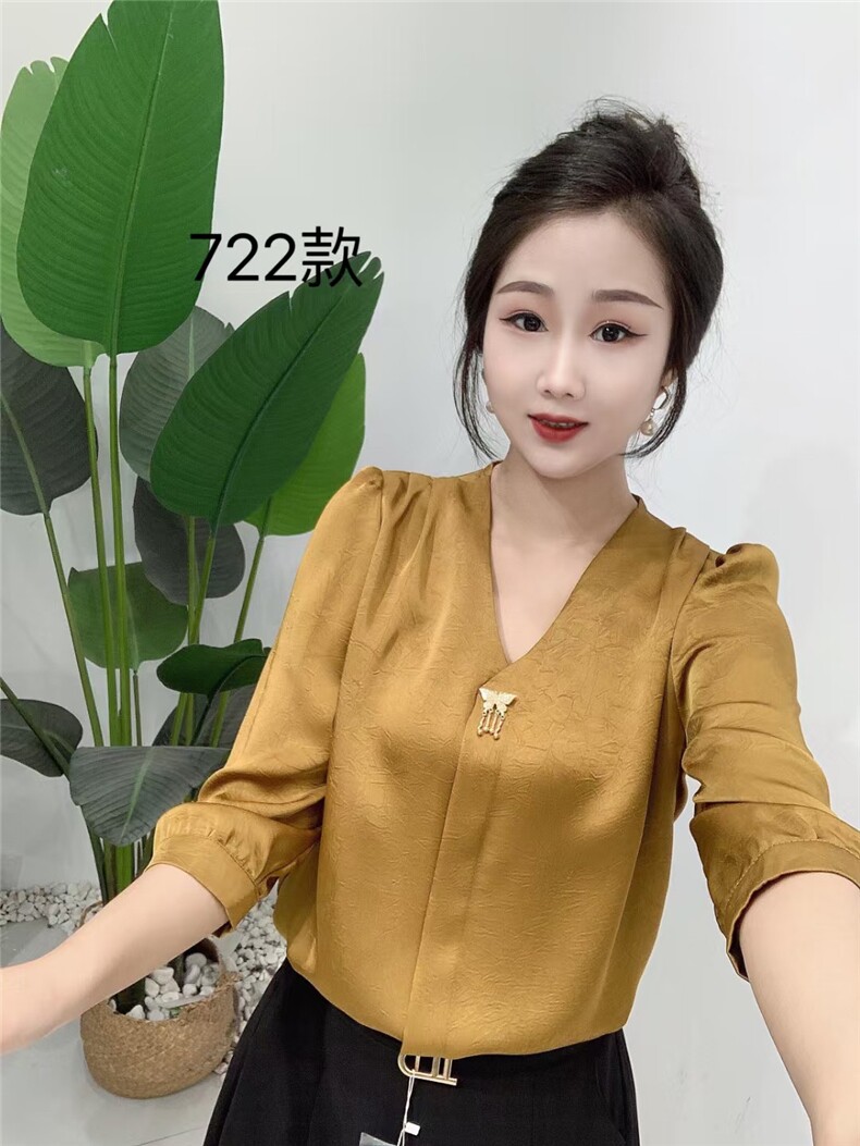 2025时尚单品v领五分袖百搭时尚简约,女装衬衫,思沃羊绒