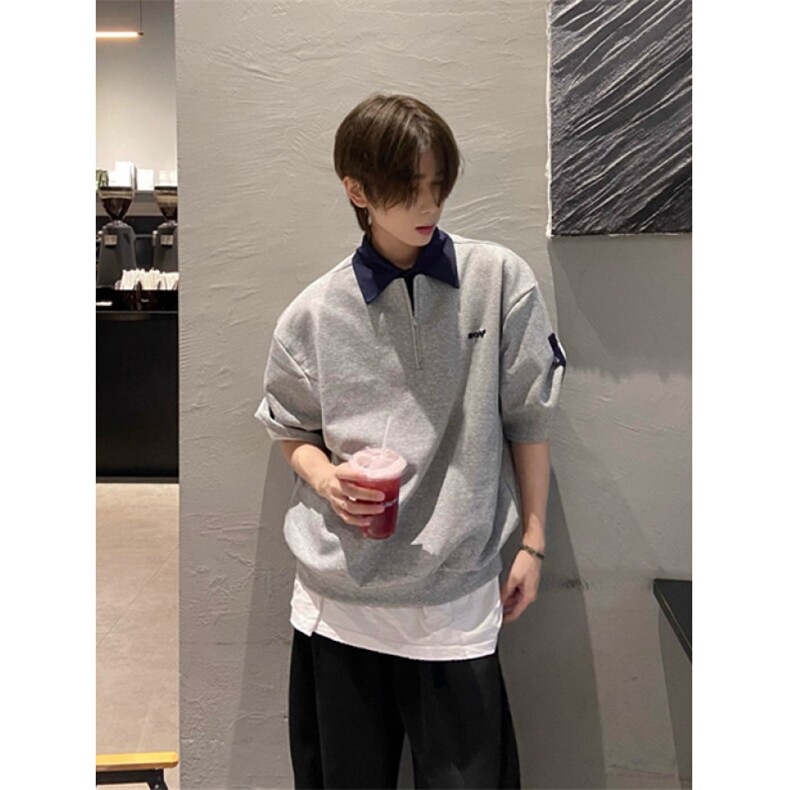 美式休闲撞色拼接翻领刺绣polo衫短袖T恤夏季宽松假两件T0008,男装T恤,星座1116A（原606A-3）