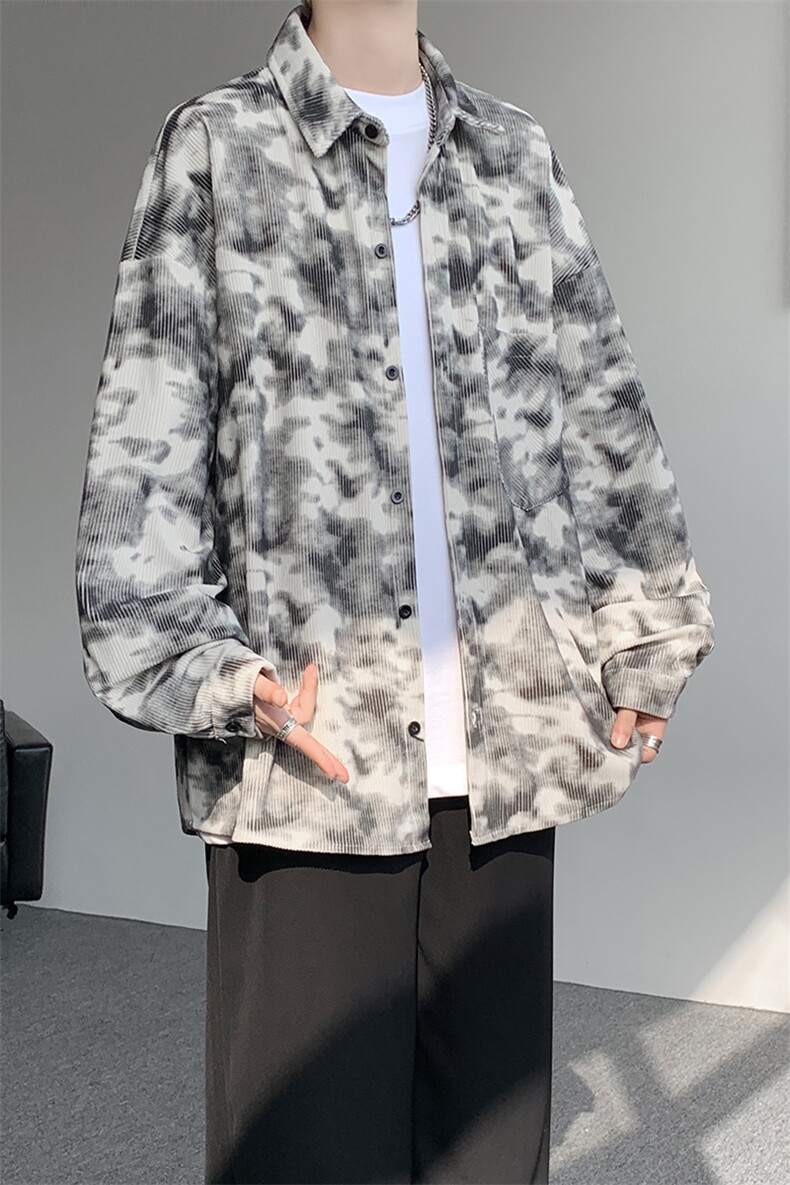 衬衫男秋季新款港风宽松大码灯芯绒扎染长袖衬衫CS8108-P42,男装衬衫,星座214-3