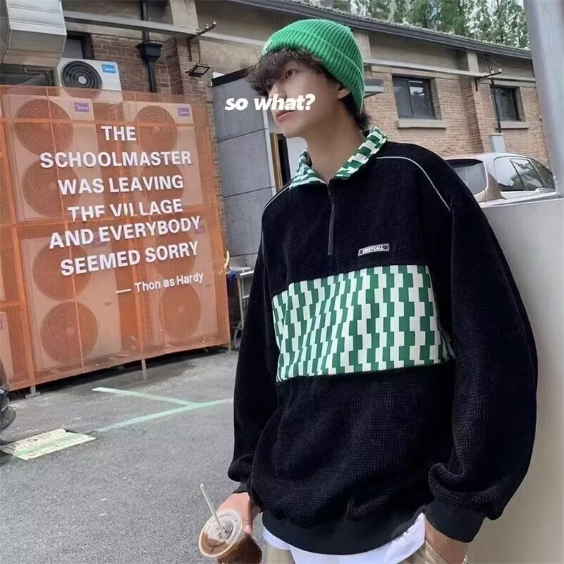 卫衣男春秋潮流宽松半拉链翻领polo衫港风潮牌休闲薄款外套,女装短外套,星座218-1（原230）