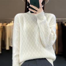 时尚潮流百搭保暖纯毛加厚菱形三角半高领羊毛衫女气质，女装羊毛衫，大美人高端店