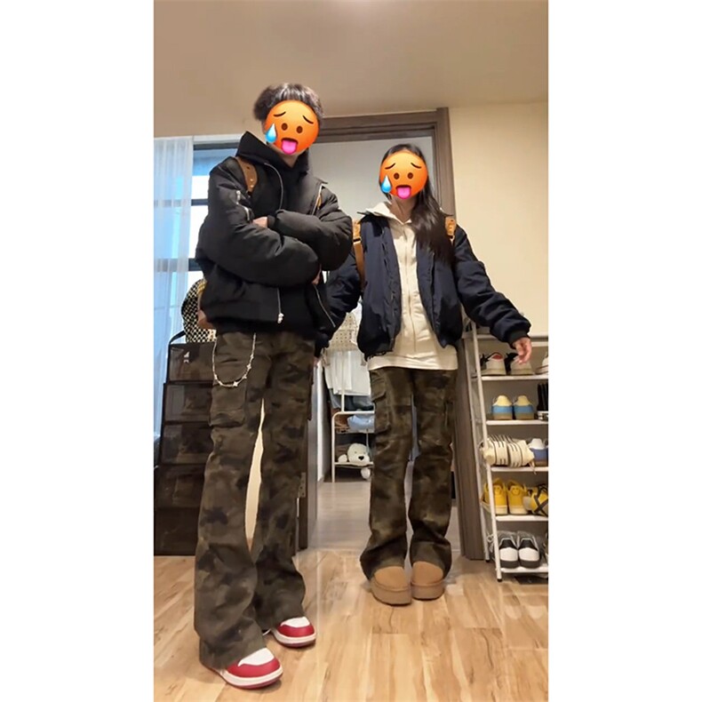 网图秋季美式复古迷彩微喇工装裤男vibe高街裤子-A2156TP45无差价,男装牛仔裤,电商B241