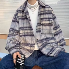 磨毛格子衬衫男长袖秋季2025新款复古港风宽松设计感时尚百搭外套，男装衬衫，星座506A