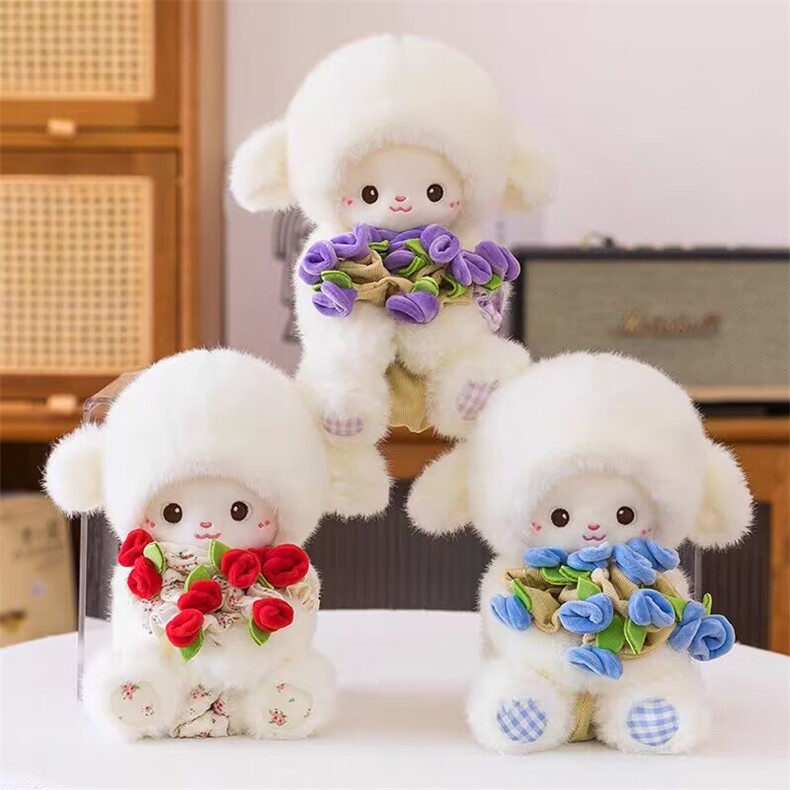 玫瑰小羊玩偶花束帽子闺蜜仪式感情侣可爱鲜花抱抱公仔儿童节礼物，沃州毛绒玩具