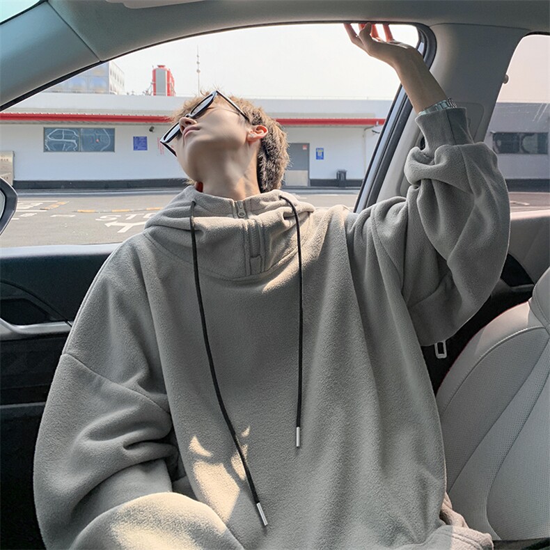 8XL-M大码摇粒绒卫衣套头连帽半拉链宽松美式复古外套WY9103/P68图片