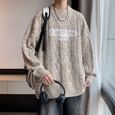 秋冬季新款圆领毛衣潮牌宽松休闲百搭慵懒风打底针织衫，男装T恤，星座410-7