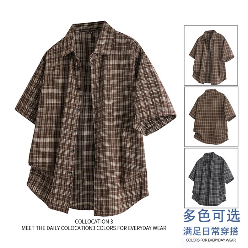 2025年新款跨境专版宽松潮流长袖格子衬衫男,男装衬衫,星座1107-1