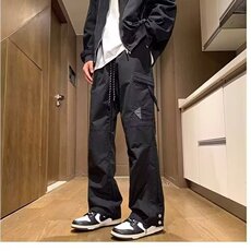 重磅纽扣休闲裤子男潮新款春秋季高级感美式阔腿冲锋裤MKK33P44，男装休闲裤，星座1013-5