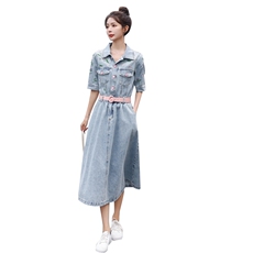 【新款首-发】面料已下重工刺绣牛仔连衣裙配腰带P145控198，女装连衣裙，浙宝285（原212）