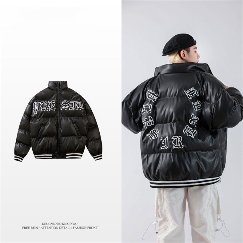 2025冬新PU皮款刺绣棉服情侣宽松百搭嘻哈棒球服潮流棉衣外套,男装棉衣,星座715-4