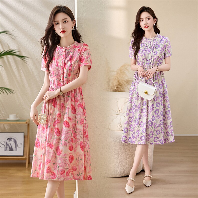 纯棉连衣裙2026夏新款衣服大码女装全棉品牌气质碎花连身裙子，女装连衣裙，倪叶myz