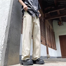 立体包边男款夏季风潮牌设计感大码宽松阔腿直筒长裤子K2840，男装休闲裤，星座1116A-1（原606A）