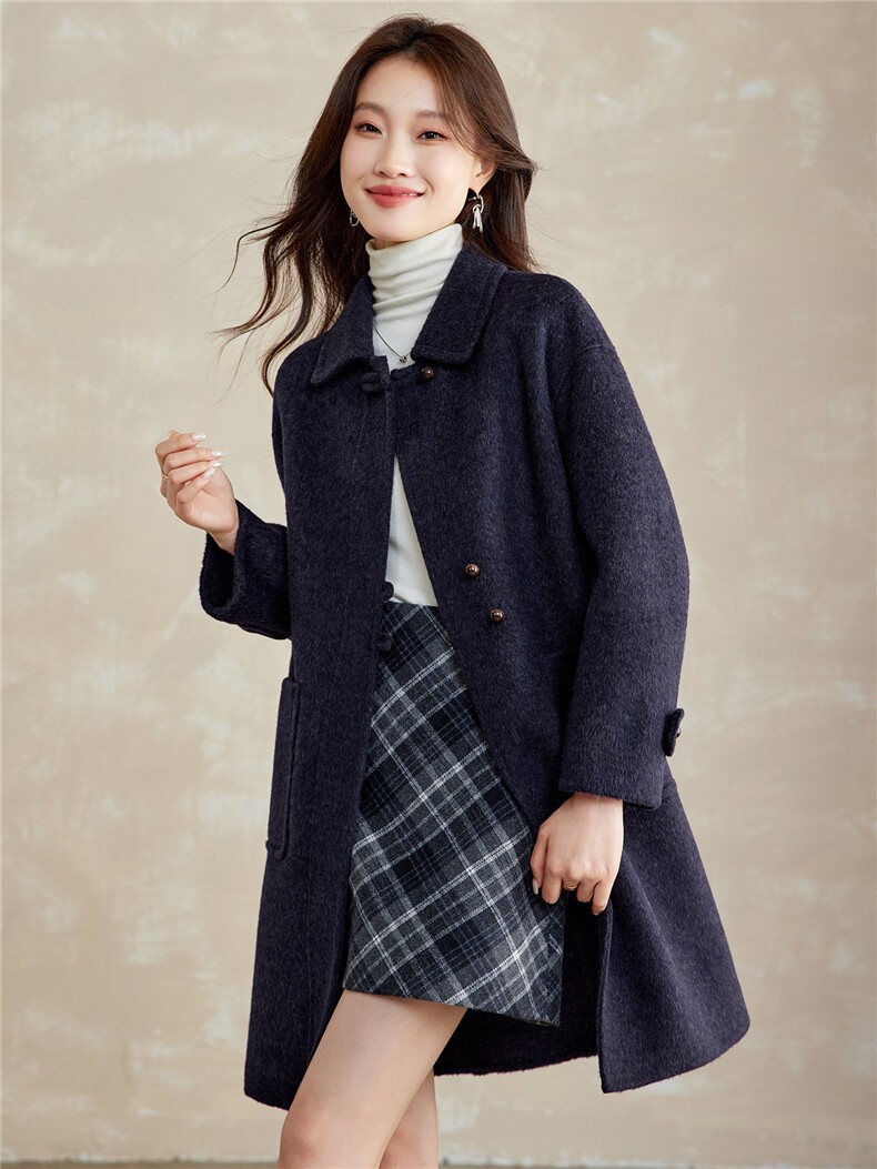 中长款毛呢外套女2025秋冬新款气质减龄高级感休闲百搭双面呢大衣,女装双面呢大衣,拾衣