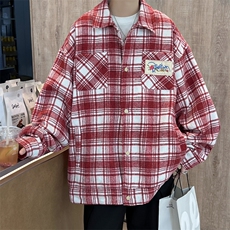 港风秋款男长袖格子衬衫厚款字母刺绣衬衣外套CS132P50，男装衬衫，星座1013-1