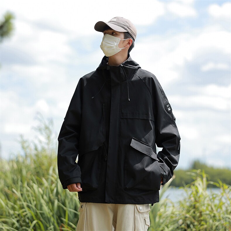春秋户外冲锋衣男女同款防风防水连帽工装外套登山服夹克2481-P75,男装夹克,星座1403A