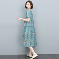 碎花连衣裙女夏2023新款显瘦气质过膝中长裙木耳边短袖azi裙，女装连衣裙，涵誉