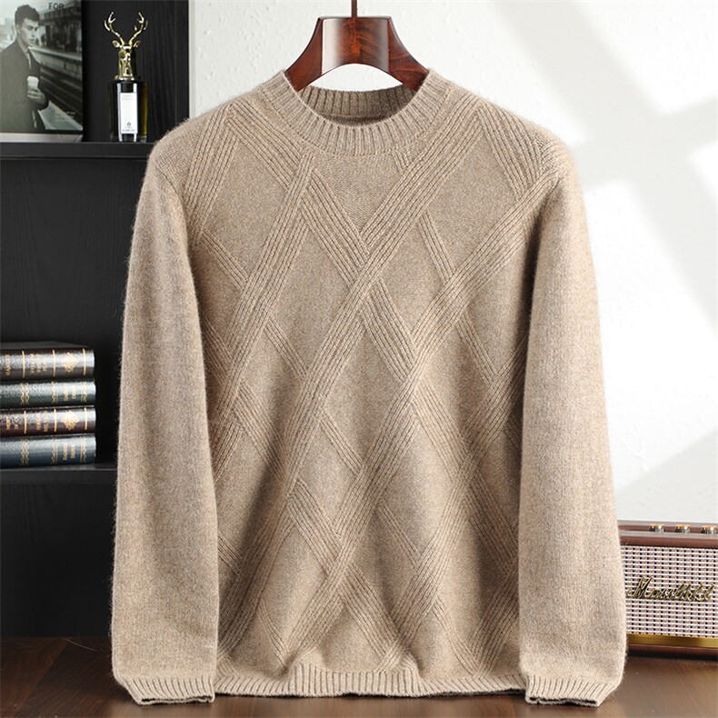 男款秋冬衫35%7针菱形圆领男装，男装羊绒套衫，飞邦羊绒