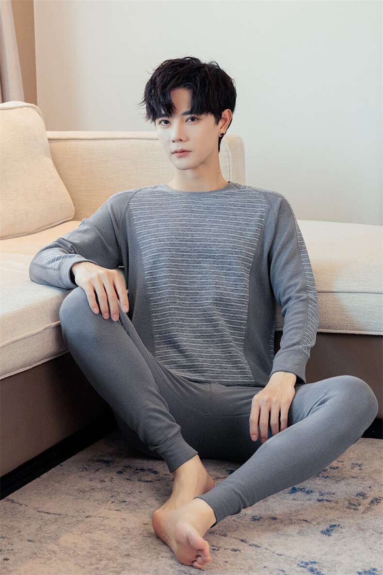 保暖套装男士插肩条纹德绒加厚休闲保暖内衣套装两件套TZ2507-P48,男装休闲套装,星座310B-3