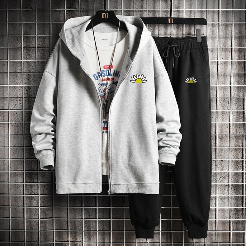 TK6089-P85开衫连帽卫衣套装男运动套装两件套网格挂拍,男装卫衣,电商A040A