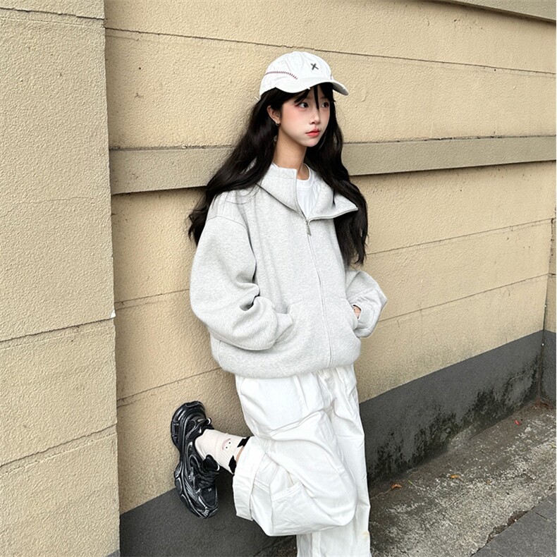 抖音得物高品质25秋冬美式高街宽松结构防风高领连帽卫衣外套W60,男装卫衣,电商A486